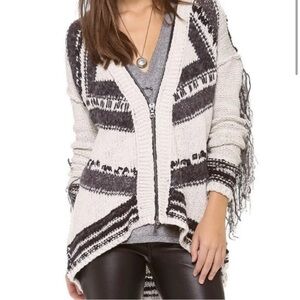 Free people show me the way knit fringe hooded zipper sweater jacket size M